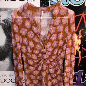 Free People Sheer Floral Long Sleeve ButtonUp Shirt